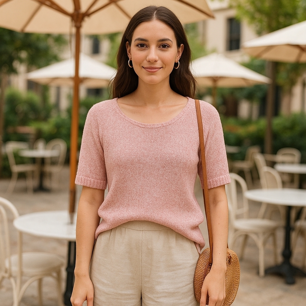 Alfred Sung Marled Cotton Sweater Tee M